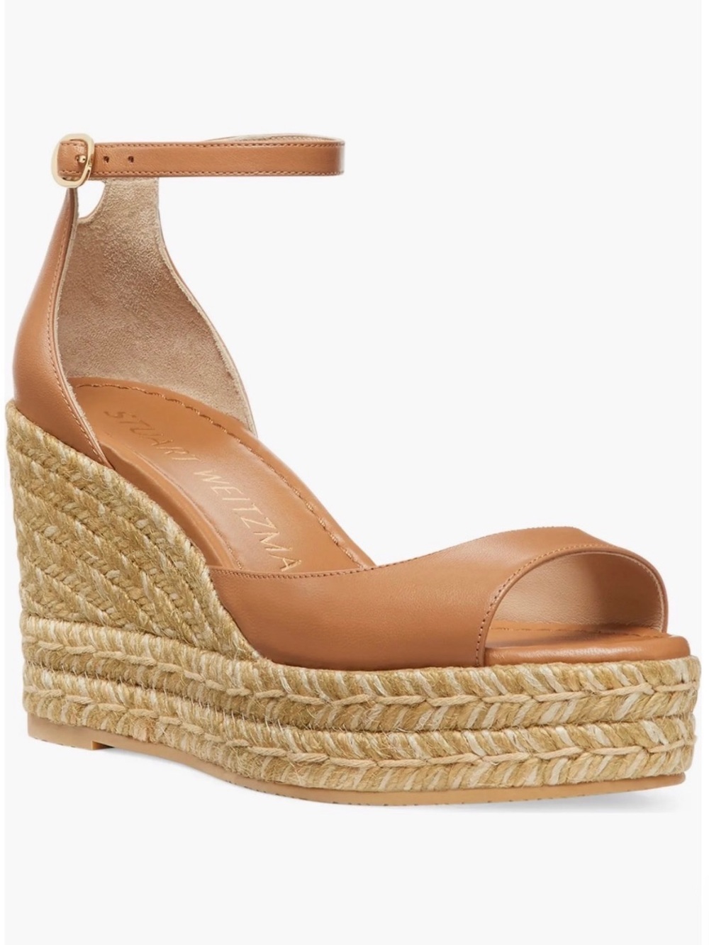 Stuart Weitzman Tan Leather Wedge Sandals with Ankle Strap - Picture 4 of 4